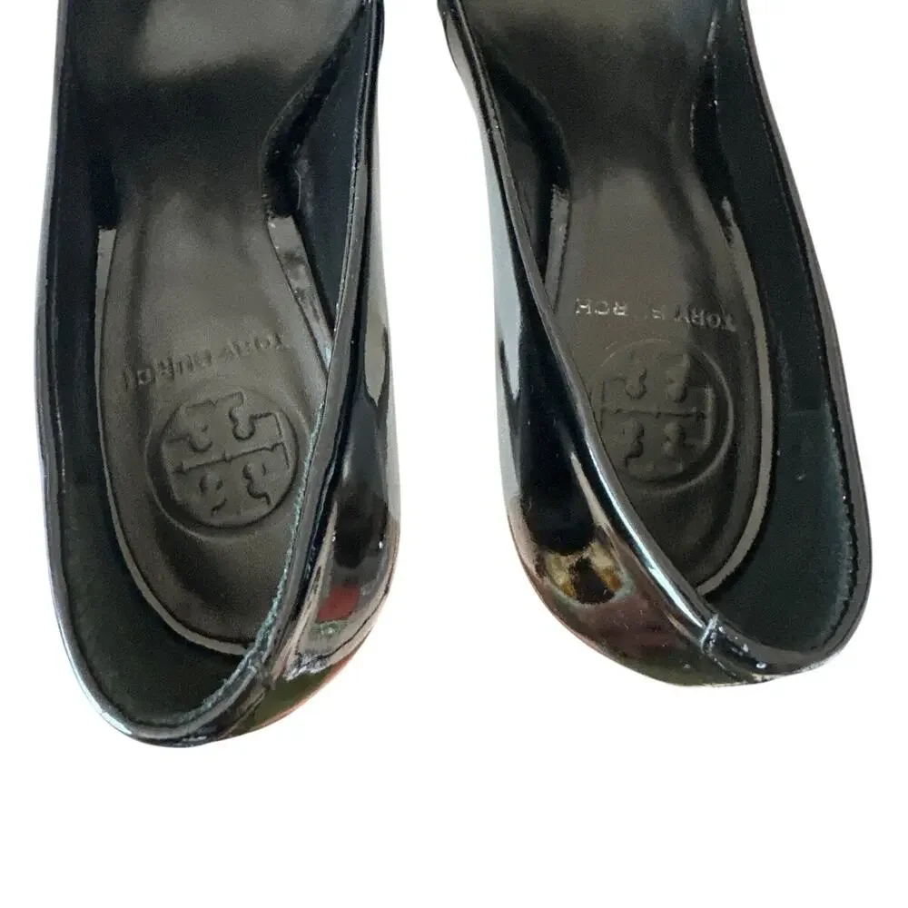 Tory Burch Jude Black Patent Platform Pumps Size 7.5